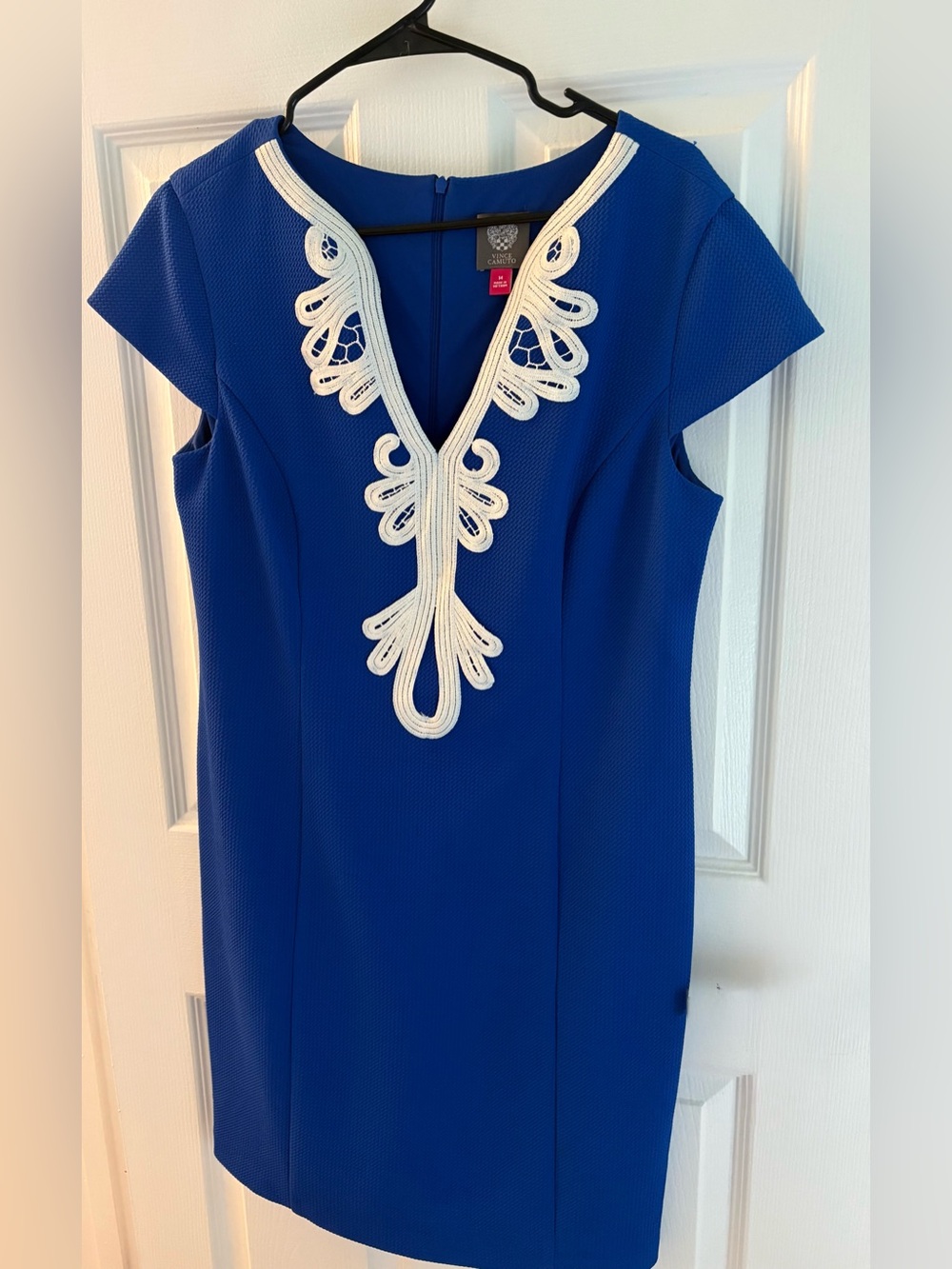 Vince Camuto Royal Blue Cap-Sleeve Dress with White Trim